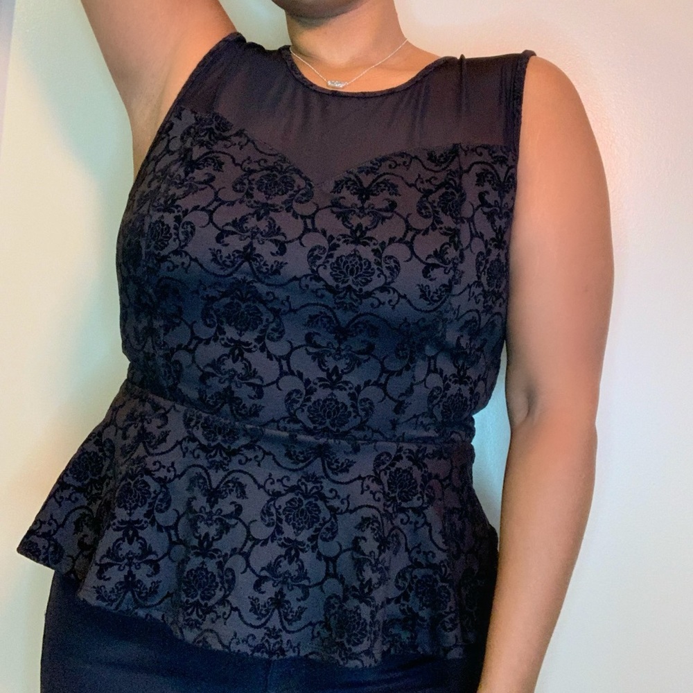 Brocade Print Peplum Top
